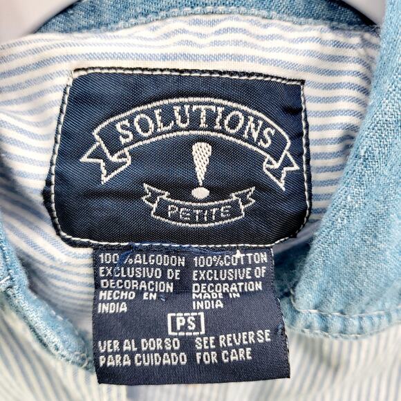 Vintage Solutions Blue & White Christmas Embroidered Striped Polo Shirt Womens S - Picture 5 of 6